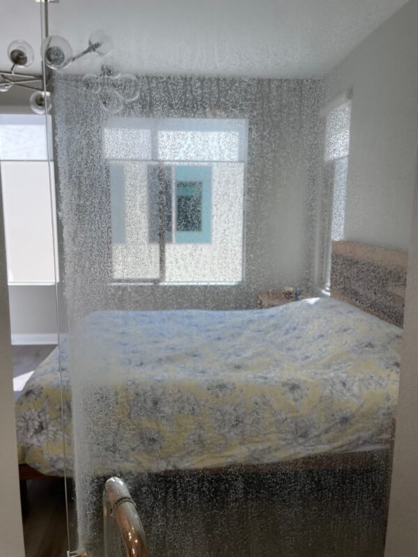 Shower Door with Hard Water Deposit