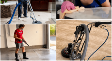 Powerful cleaning action showing removal of stains and dirt from concrete driveway with strong water pressure effects and visible surface transformation