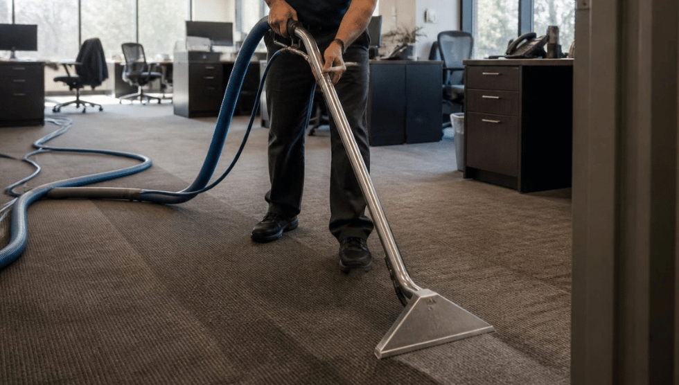 Family-friendly home scene with cleaner treating carpet stains while pets are naturally present in the space